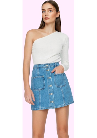 Ersefa Kadın Care Koleksiyonu Pamuk Mini Denim Etek Günlük Ve Yaz Şıklığ Mavi