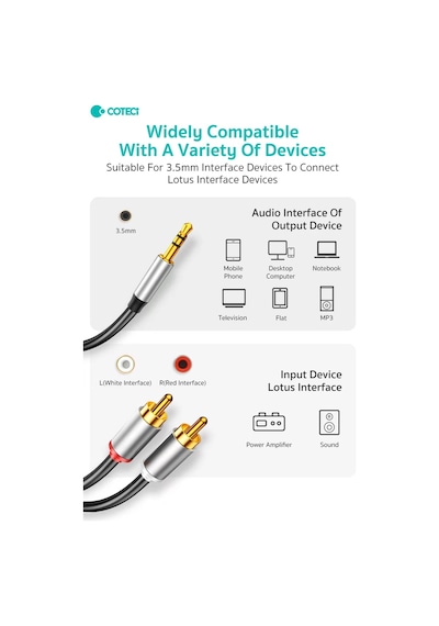 3.5mm To 2 Rca Ses Kablosu Jack Aux Lale Jak Tos Fiş Amfi Hoparlör Dönüştürücü Altın Kaplama 3 Metre