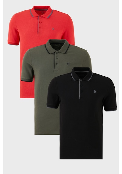 Buratti Pamuklu Slim Fit Şerit Detaylı Düğmeli Polo Yaka 3'Lü Paket Erkek T Shirt 5902118S3 Siyah-Kırmızı-Haki