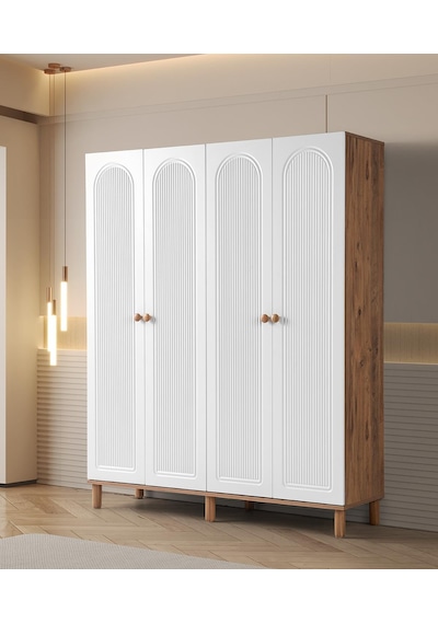 Bohem Çiğdem 4 Kapaklı Çekmeceli Elbise Dolabı Gardrop 160cm