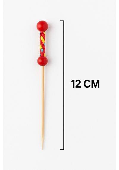 50'li Pkt - Kırmızı Örgülü Şık Sunumlar İçin 12 Cm Dekoratif Bambu Kürdan Parti Ve Davet Kürdanı