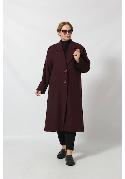 Moda Berray Mono Yaka Torba Cebli Kaşe Kaban Mürdüm