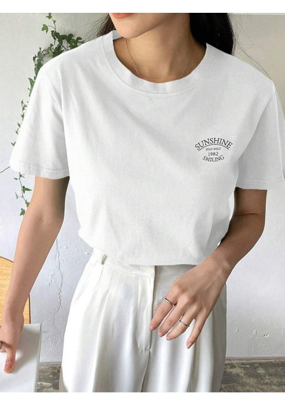 Uyguntarz Unisex Sunshine Smiling Baskılı Tasarım Tshirt Beyaz