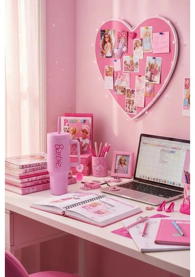 Barbie Lisanslı Pembe Serisi Çift Cidarlı Pipetli Çelik Termos 26.5 Cm, 2019120310102 Diğer