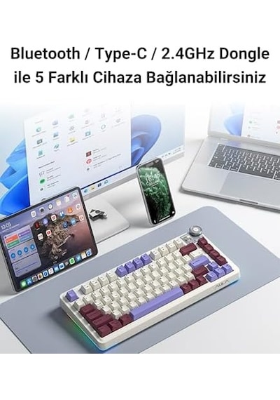 Aula Au75 3 Modlu Rgb Hot Swap Mekanik Tkl Seiya Switch Kablosuz Makrolu Klavye Bej