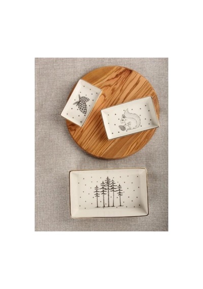 Porland Forest 3 Parça Kahvaltı-meze Tabağı, 11-13-19 Cm, Beyaz, Altın Yaldızlı