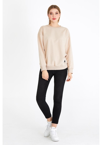 Comeor Kadın Bej Basic Bisiklet Yaka Regular Fit Rahat Sweatshirt 001