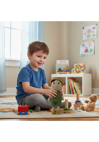 El Yapımı Amigurumi Erkek Oyuncak Bebek Yeşil