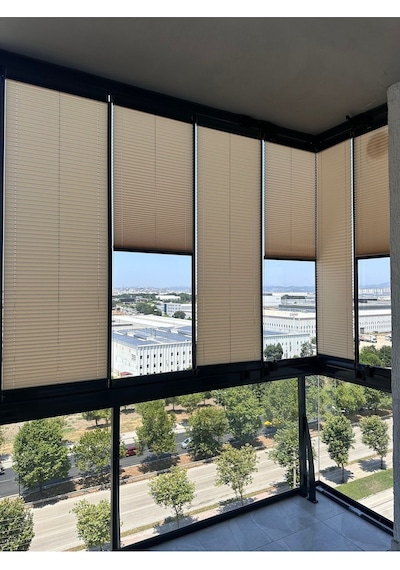 Blind-x Bej Plise Katlanır Cam Balkon Perdesi, Ofis Perdesi, Mutfak Perdesi, Salon Perdesi