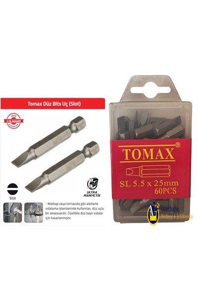 Tomax 5,5 X 25 Mm Düz Bits Uç 06020025 Slot 60 Adet