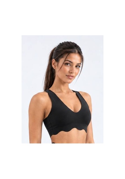 Lismina Scallop Detay Spor Büstiyer Sadece Üst Siyah