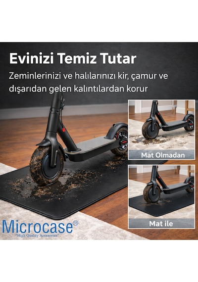 Microcase Elektrikli Scooterlar İçin Ev İçi Park Toz Çamur Zemin Koruyucu Deri Mat 50x140 Al5508 Siyah