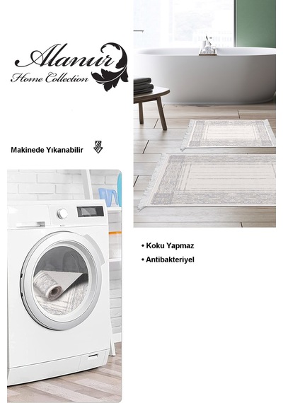 Dekoreko Kaymaz Taban Djt 2 Li Banyo Paspas Takımı Trend Saçaklı Modern M5076 Mavi