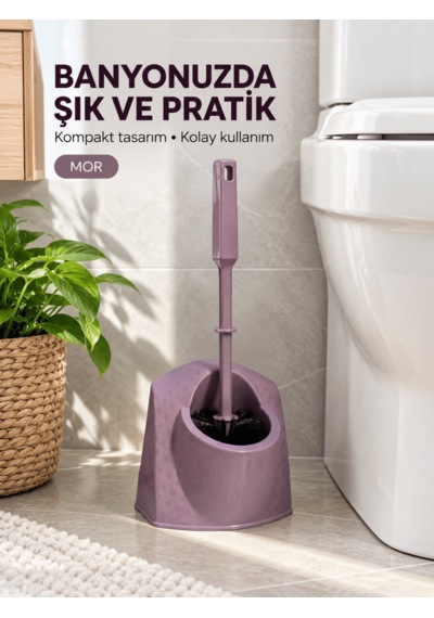 Beylini Tuvalet Klozet Fırçası Seti Wc Banyo Temizlik Fırçası Ve Kabı Mor