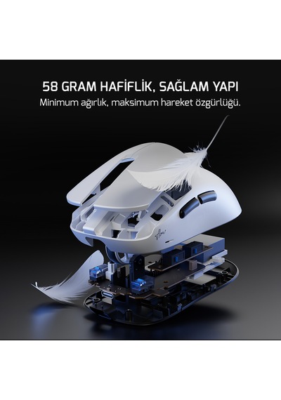 Gamepower Flow Paw3315 16.000dpı Mekanik Switch Kablosuz Beyaz Gaming Mouse Grip Tape Ve Skatez li -