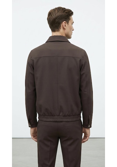 Plus Scorpion Erkek Slim Fit Bomber Fermuarlı Mont Ceket Esnek Kumaş Günlük Şık Casual Ceket Kahverengi