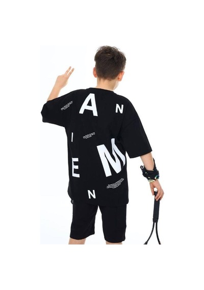 Ekkokids Çocuk Pano Baskılı Tshirt-14543 SIYAH
