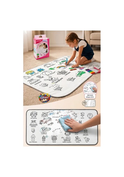 Yıkanabilir Boyama Örtüsü Taşıtlar 100x15 Cm 1 Paket 12 Renk Jumbo Keçeli Kalem Penmark