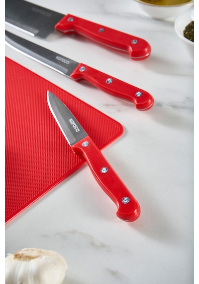 Karaca Sharp 6 Parça Kesme Tahtalı, Makaslı Bıçak Seti Kırmızı Kırmızı