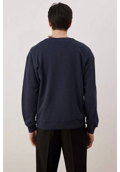 Benerly Erkek Bisiklet Yaka Standart Kol Oversize Waffle Dokuma Sweatshir Lacivert