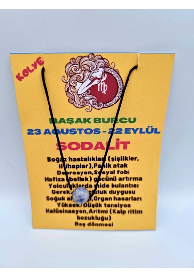 Sertifikalı Başak Burcu Sodalit Taşı Doğal Taş Kolye Çok REnkli