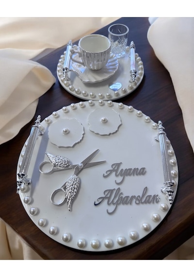 Fascination Gümüş İncili Söz Nişan Tepsisi Gri