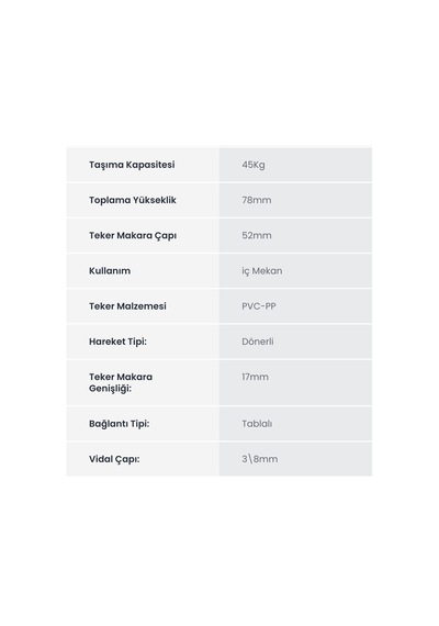 Hts 335 50 20 Çift Bilyalı Vidalı Frenli Teker Belirtilmemiş