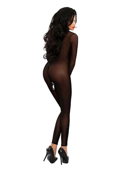 Veraura Lifestyle Kadın Siyah Fermuarlı Boydan Tül Seksi Tüm Vücut Çorabı Gecelik Babydoll