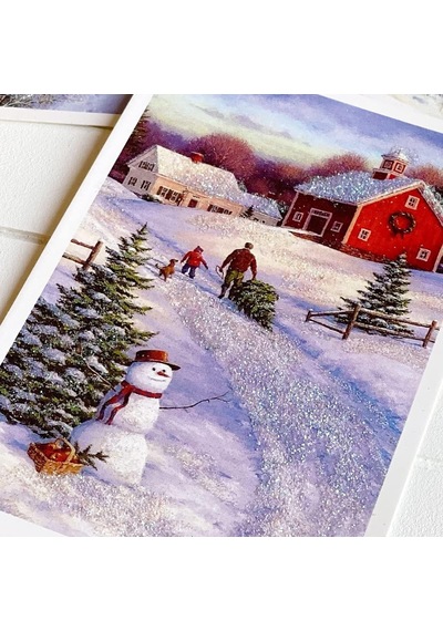 6lı Simli Kartpostal Seti, Yılbaşı, Kırmızı Ev