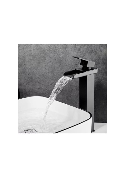 Rena Design Siyah Çanak Lavabo Bataryası Havza Model Uzun/yüksek Lavabo Musluğu Çift Girişli Armatür Inox