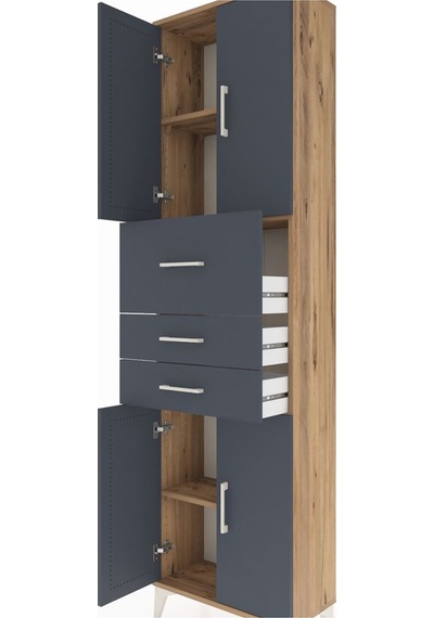 Arges Dolap 3 Raflı 3 Çekmeceli 4 Kapaklı 60x30x221 Çam-antrasit Çam