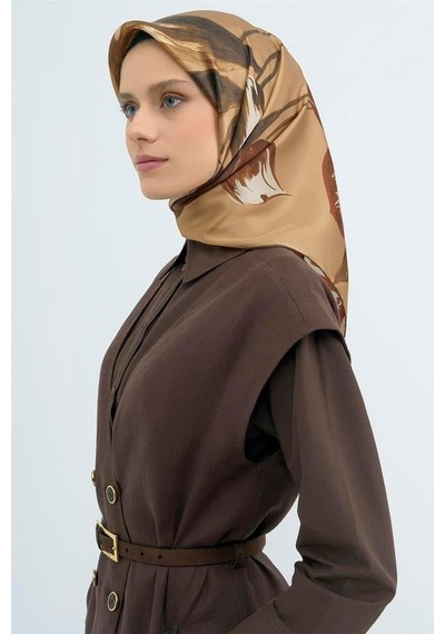 Armine İpek Eşarp 2026 Yaz - 9506-82 Camel Kahve Twill