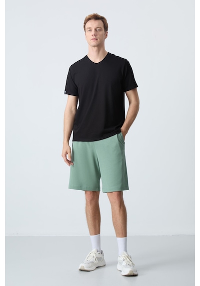 Air Jones Tommy Life Açık Yeşil Pamuklu Kalın Yumuşak Dokulu Standart Fit Basic Erkek Şort - 81275 A. Haki