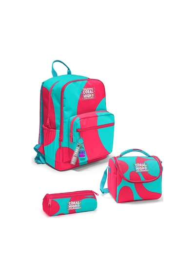 Coral High Neon Mercan Turkuaz Desenli 3 Lü Okul Çanta Seti Set0123685 Mercan