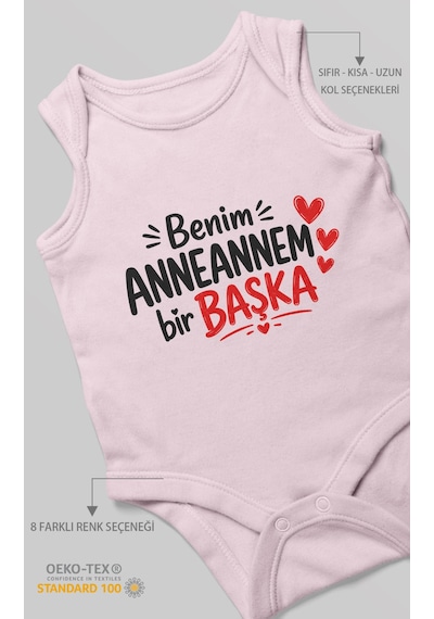 Morivokids Anneannem Bir Başka Sıfır Kollu Bebek Zıbını %100 Pamuk Bebe Pembe