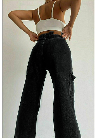 Lavajeans Dora Kadın Siyah Solmaz Likralı Arka Cepsiz Model Kargo Lavajeans Pantolon Siyah P1 Siyah