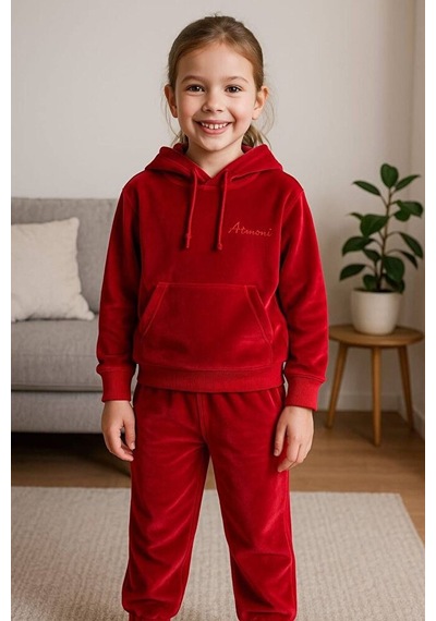 Stella Butik Nakışlı Fransız Kadife Garson Boy Takım Kırmızı