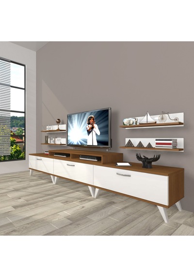 Decoraktiv Ekoflex 270r Slm Retro Tv Ünitesi Tv Sehpası Ceviz - Beyaz