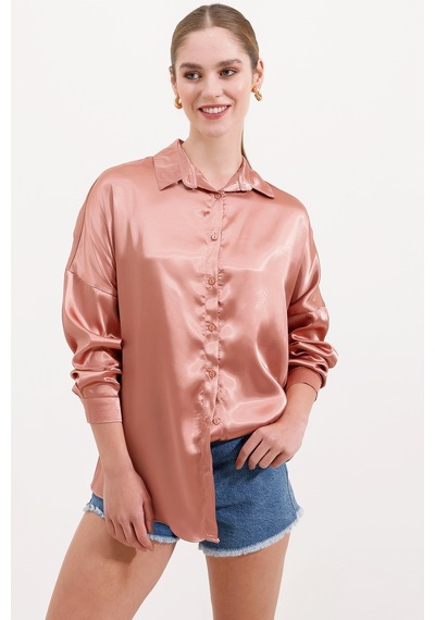 Bigdart 3985 Oversize Saten Gömlek - Camel 3985bgd19-278-14518 001