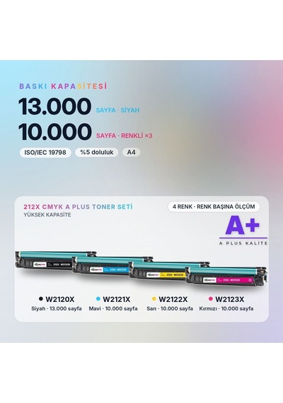 Hp 212x Cmyk Uyumlu Toner Seti A Plus / Color Laserjet Enterprise M554 / M555 / Mfp M578 / W2120x / W2121x / W2122x / W2123x