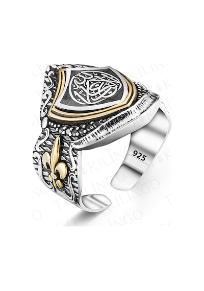 Takılingo 925 Ayar Gümüş La Galibe İllallah Yazılı Ayarlanabilir Erkek Yüzük Gümüş