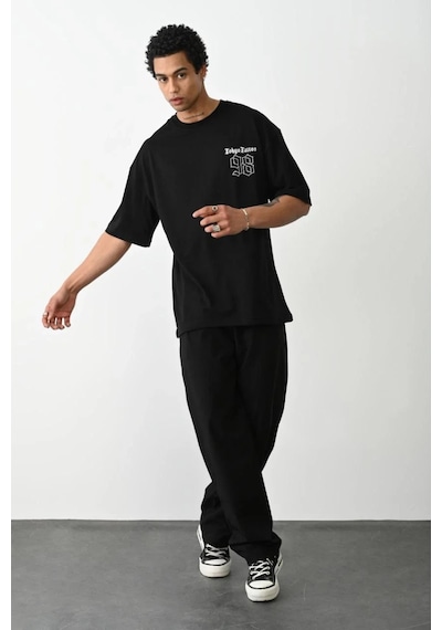 Assema Eekek Baskılı Oversize Kısa Kol T-shirt - Siyah Çok Renkli