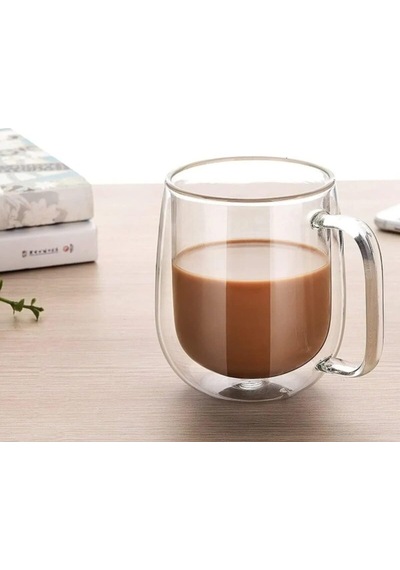 2 Adet Çift Cidarlı Cam Kupa Bardak 250 Ml Çift Camlı Bardak Kupa Double Wall çok renkli