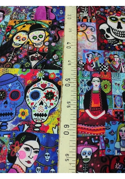 Kurukafalı Frida Kahlo Desenli Dijital Baskılı Kumaş