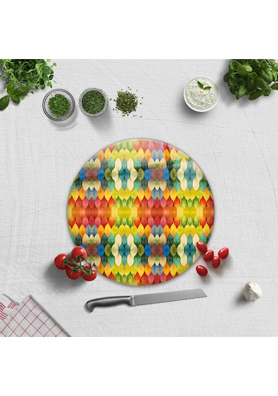 Cam Kesme Tahtası - Cam Kesme Tablası Renk Cümbüşü Çap32cm