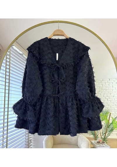 Lovie Moda Kadın Püsküllü Kimono - Lacivert