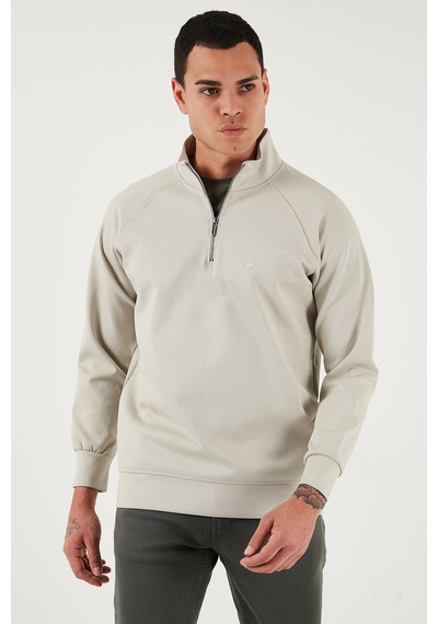 Buratti Pamuklu Relaxed Fit Yarım Fermuarlı Dik Yaka Erkek Sweat 5901232 Taş