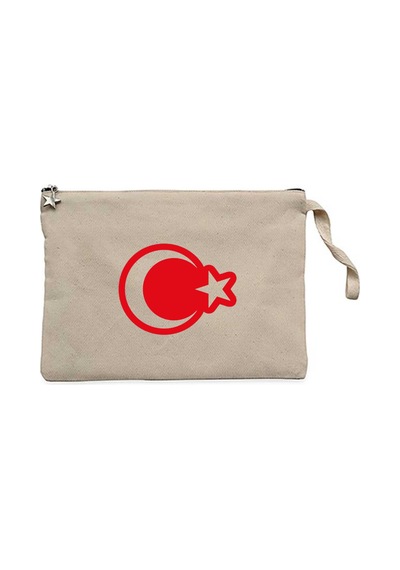 Ay Yıldız Bayrak Krem Clutch Astarlı Cüzdan / El Çantası