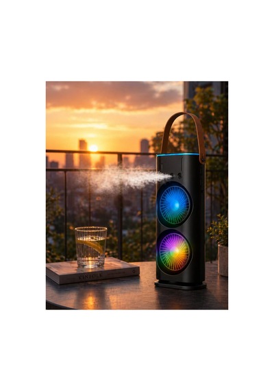 Şarjlı Buharlı Serinletici Fan Rgb Işıklı Çift Pervaneli Masa Fanı - Hs08371430-9238 Renkli