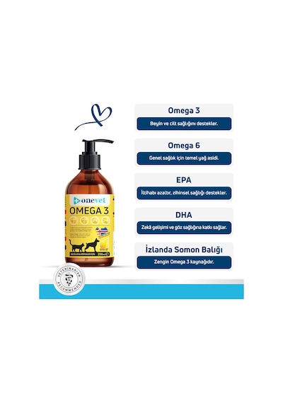 Onevet Omega 3 Kedi ve Köpekler İçin Deri ve Tüy Sağlığı Destekleyici Balık Yağı 250 Ml